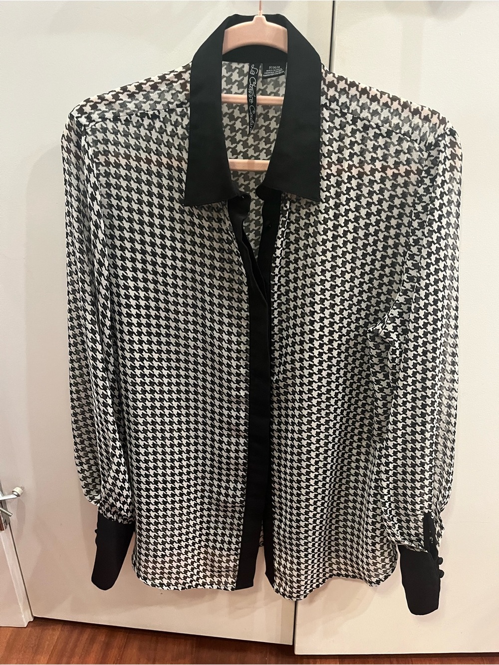 Vintage Black and White Houndstooth Button-Down Shirt
